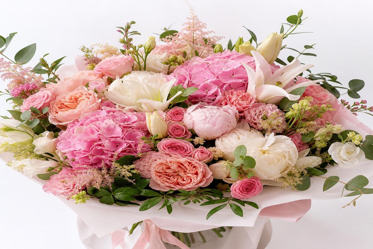 Flower atelier workspace with seasonal blooms